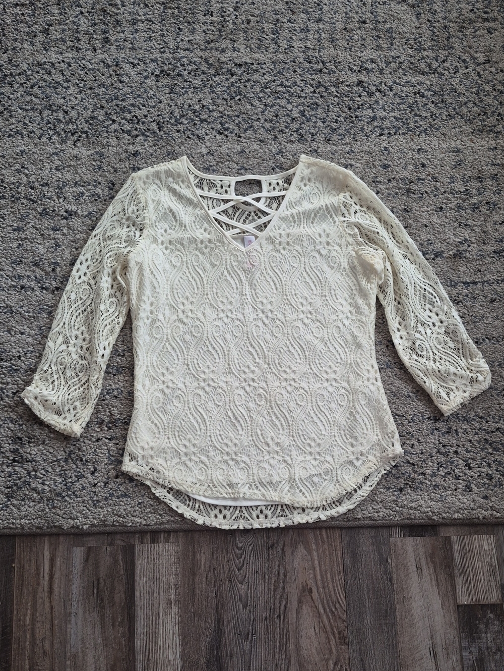 No Boundaries Cream Lace V-Neck Crisscross Back Blouse